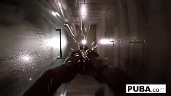 Brunette babe gets wet