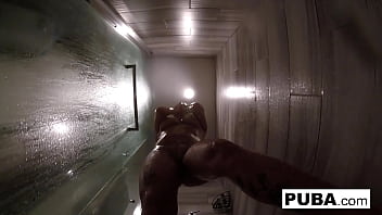 Brunette babe gets wet