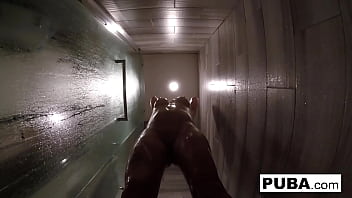 Brunette babe gets wet