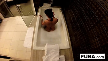 Brunette babe gets wet