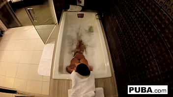 Brunette babe gets wet