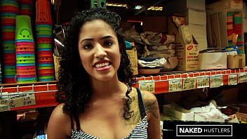 Curly haired latina college girl sucking black dick in public for fun