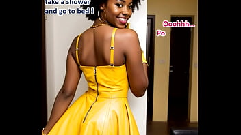 Gorgeous busty ebony teasing and fucking in a sauna in her yellow leather bikini ai illustrated leather porn dream