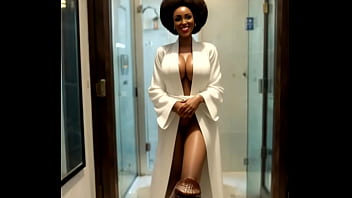 Gorgeous busty ebony teasing and fucking in a sauna in her yellow leather bikini ai illustrated leather porn dream