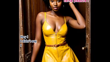 Gorgeous busty ebony teasing and fucking in a sauna in her yellow leather bikini ai illustrated leather porn dream