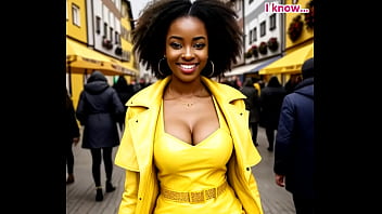 Gorgeous busty ebony teasing and fucking in a sauna in her yellow leather bikini ai illustrated leather porn dream