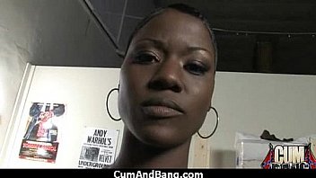 Ebony chick fucked hard in group sex action 19