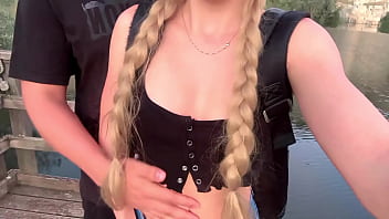 I meet a stranger in the jungle and ask him to touch my cute pink pussy and i squirt