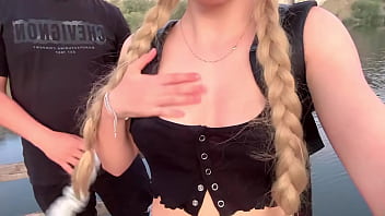 I meet a stranger in the jungle and ask him to touch my cute pink pussy and i squirt