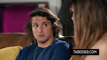 Hot stepmother fucking with her shy stepson on the couch