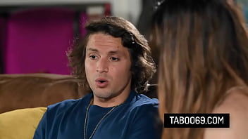 Hot stepmother fucking with her shy stepson on the couch