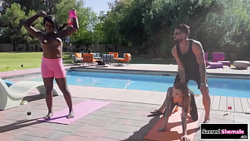 Ebony Ts Ana Andrews And Asian Tgirl Billie Beaumont Share Their Yoga Instructor In 3somehe Sucks Their Cocks And Then The Black Tranny Barebacks Him thumbnail