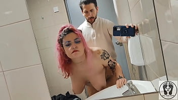Fucking at public toilet standing doggy fuck facial cumshot