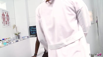 Redhead big boobs cougar nurse cant stop watching his big black cock and get interracial sex at hospital