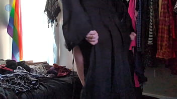 Trying on random clothes and teasing the camera both with and without wearing my packer