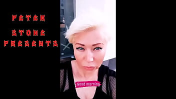 Tongue games from an experienced slut or a mature whore with a butt plug in asshole and a dildo in cunt