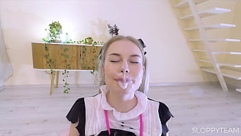 Huge massive cum shot on teen's face drool sloppy blonde 18