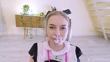 Huge massive cum shot on teen's face drool sloppy blonde 18