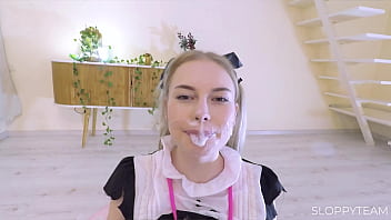 Huge massive cum shot on teen's face drool sloppy blonde 18