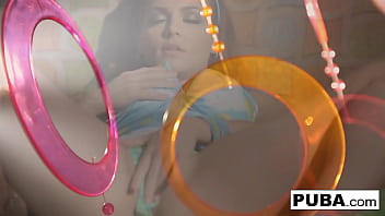 Brunette babe bangs her big boobed friend