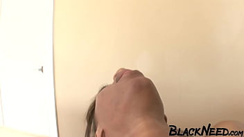 Ebony cheerleader gets the cum on her tits