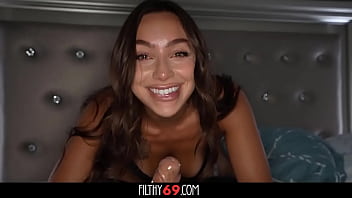 Hot stepsister deepthroats stepbrother's big cock