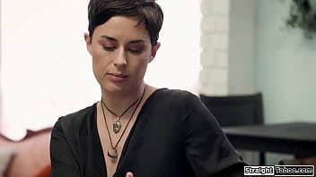 Brunette convinces ebony girl to have her 1st lesbian sucks her small tits and gives her oral the black babe fingers her pussy