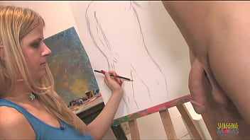 Babe ends up sucking a big hard cock during her drawing session Babe ends up sucking a big hard cock during her drawing session