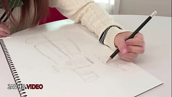 Playful co ed shares secret study session with two lucky classmates