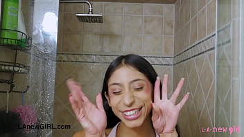 Sexy petite model enjoys a sensual bath