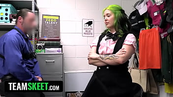 Cutie bubble butt green haired student steals and learns a hard fucking lesson shoplyfter
