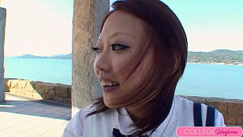 Naughty school girl chisa miyamae sucks boyfriend's balls dry in woods