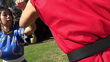 Jade kush as chun li gets fucked by two big cocks street fighter porn cosplay parody