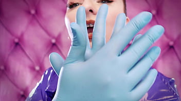 Asmr video hot sounding with arya grander blue nitrile gloves fetish close up video