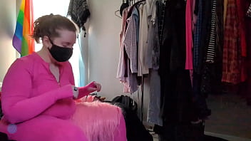 Trying on this stretchy pink bodysuit