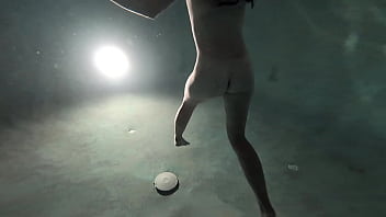 Horny white girl swims with no clothing in public