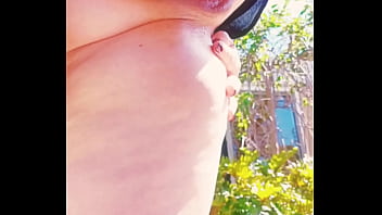 Horny maturemons outdoors with top on and pants off spreads and displays her pink pussy lips