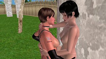 3d animated sex video lesbian girl fucking another girl in both pussy and ass against the wall