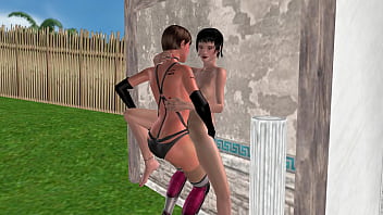 3d animated sex video lesbian girl fucking another girl in both pussy and ass against the wall