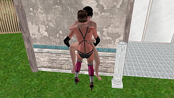3d animated sex video lesbian girl fucking another girl in both pussy and ass against the wall