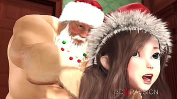 Santa claus plays with a super cute nerdy girl