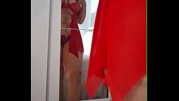 Mom applying cream in just her underwear