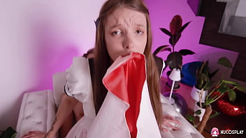 Brunette horny chick lymia marks grabs a toy and sucks it while having a hard fuck with a guy