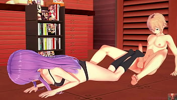 Purple haired girl reinvents footjobs and gets covered all over