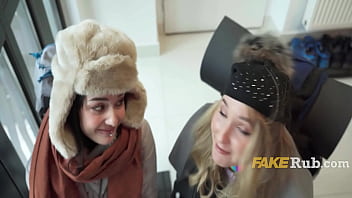 2 college girls convince concierge to share his bed