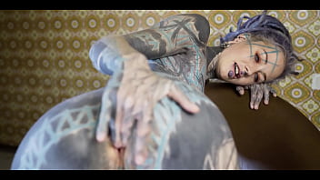 Tattooed teen puts her ass to the test on the fuck machine