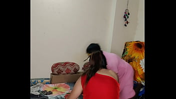 Desi bhabhi in red giving hard blowjob to boss