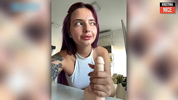 Deep slowy blowjob from purple haired beauty