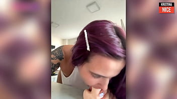 Deep slowy blowjob from purple haired beauty