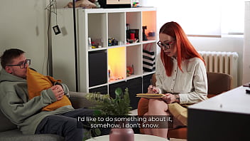 My redhead psychologist takes my cock in a hot session